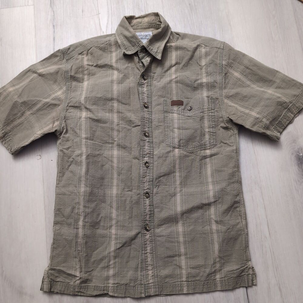 Carhartt Shirt Men Small Multicolor Seersucker Casual Button Down Preppy Cotton